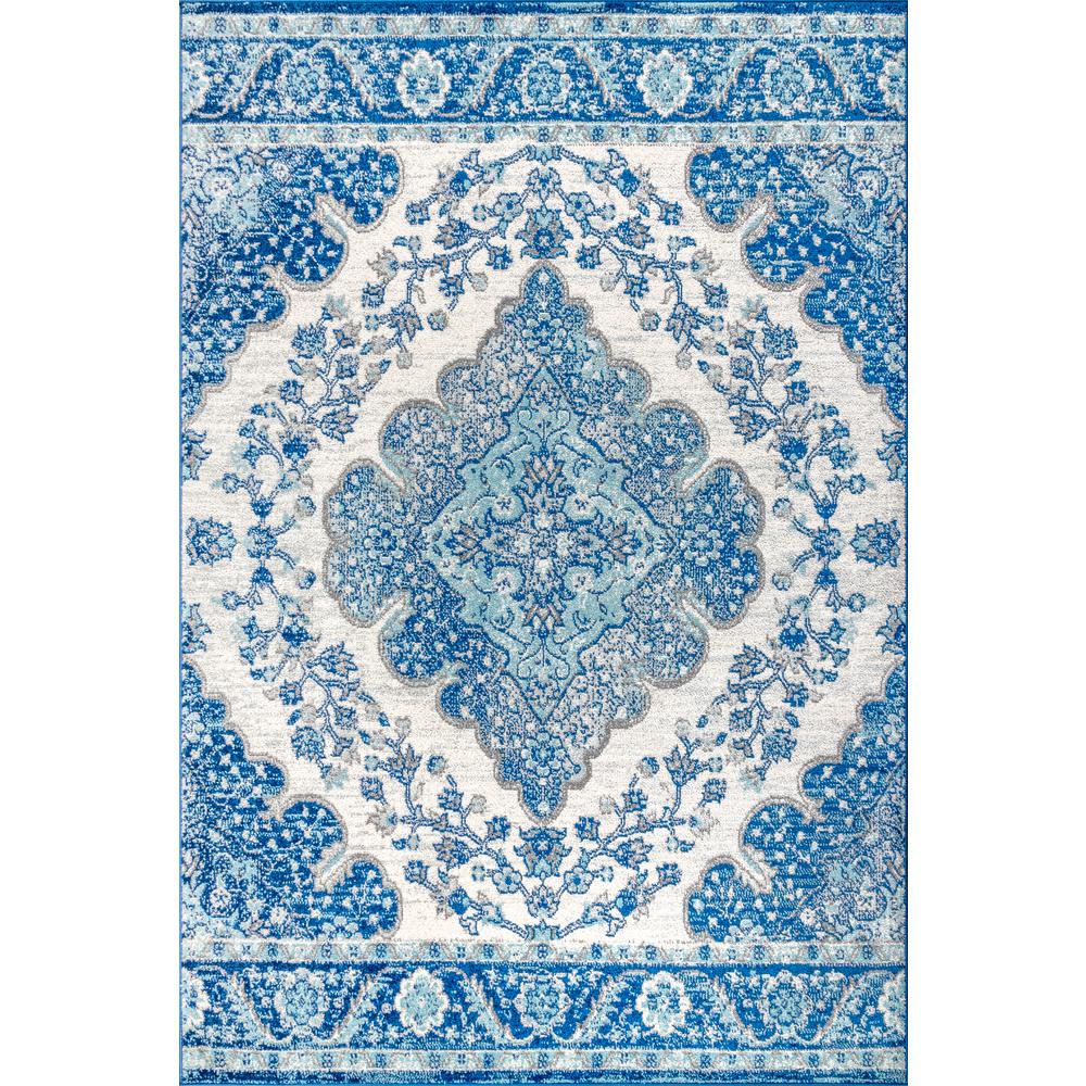 JONATHAN Y Bohemian Flair Boho Vintage Medallion Cream/Blue 4 ft. x 6 ft. Area Rug