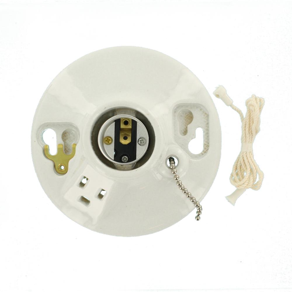 Leviton Porcelain Lamp Holder With Pull Chain And Outlet R60 09726