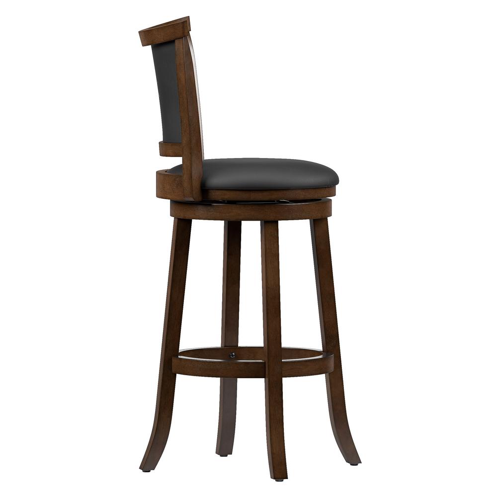 Corliving Woodgrove 29 In Wood Swivel Bar Stools With Black Bonded Leather Seat And Backrest Set Of 2 Dwg 109 B The Home Depot