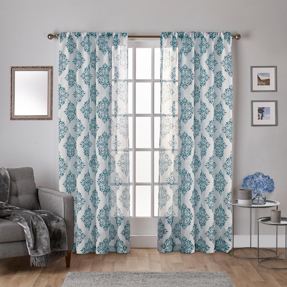 teal and white curtains