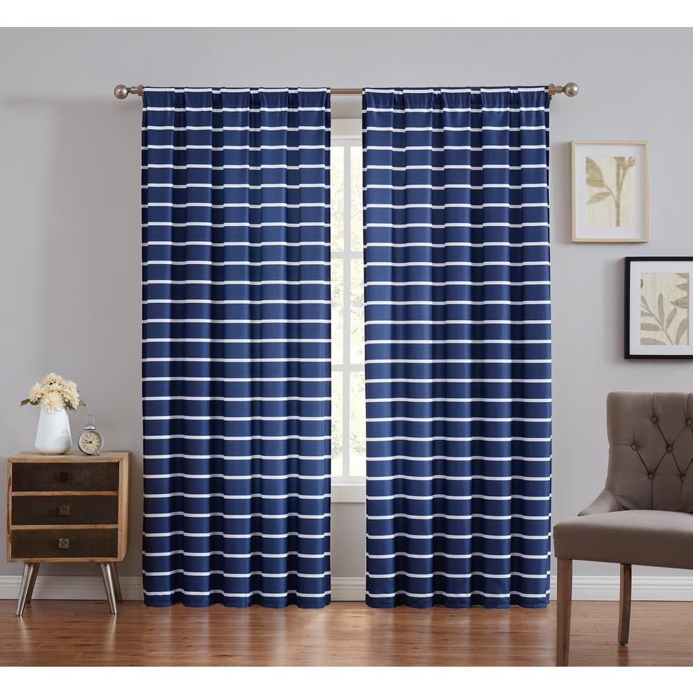 Truly Soft Maddow Navy Light Filtering Window Panel Pair Stripe