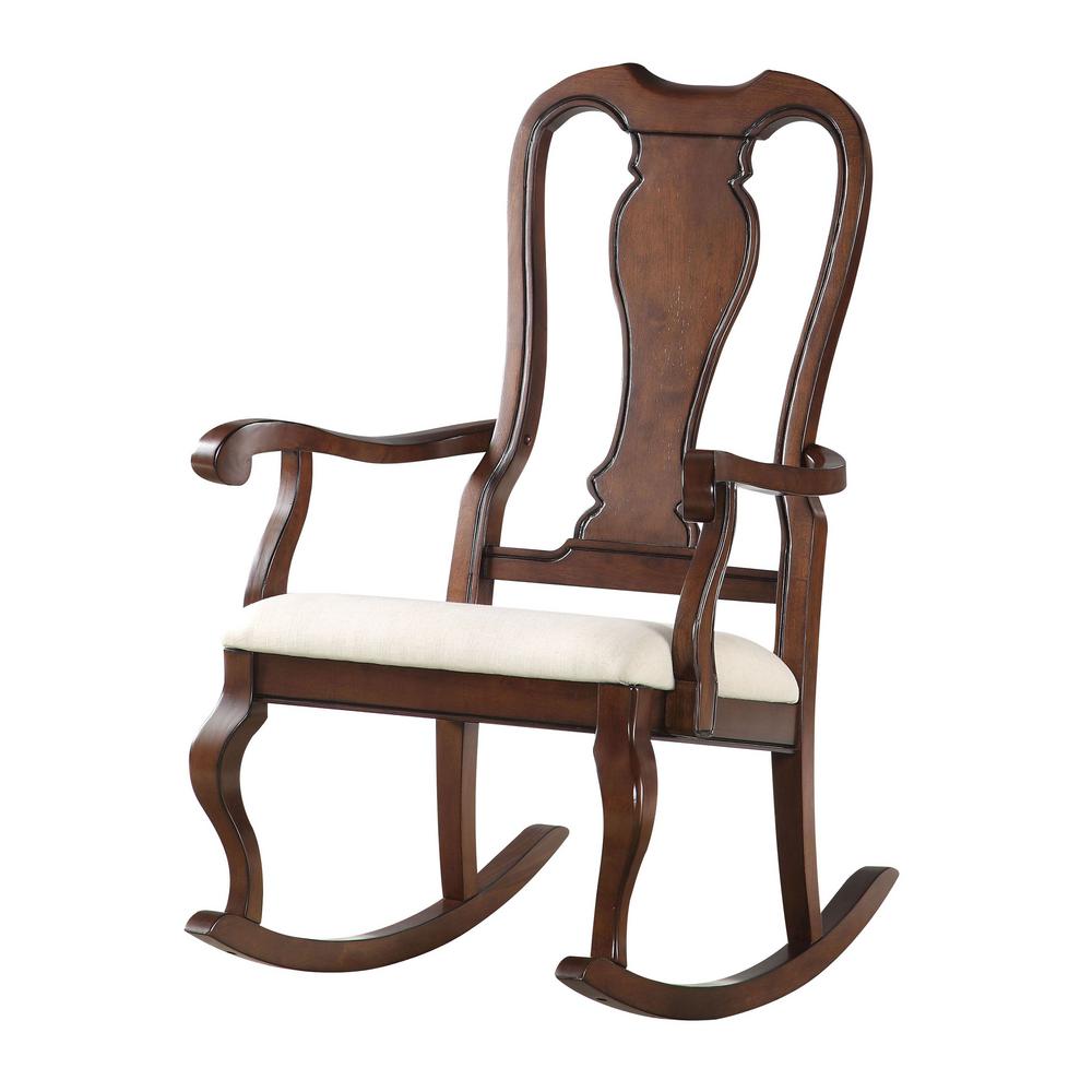Benjara Brown Wooden Framed Indoor Outdoor Rocking Chair With Indoor Outdoor Rocking Chair