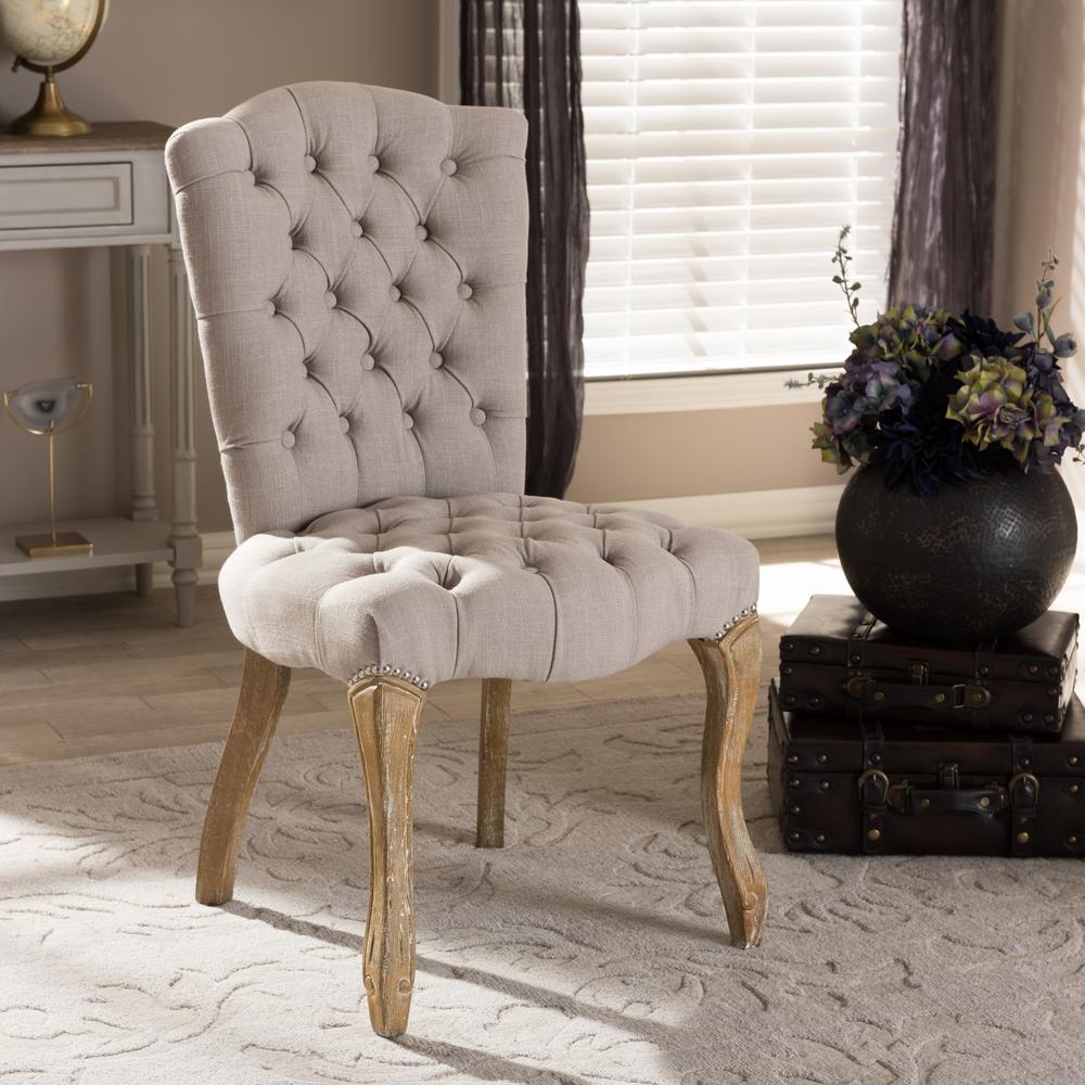 Baxton Studio Clemence Beige Fabric Upholstered Dining Chair 28862 Clemence Beige Fabric Upholstered Dining Chair