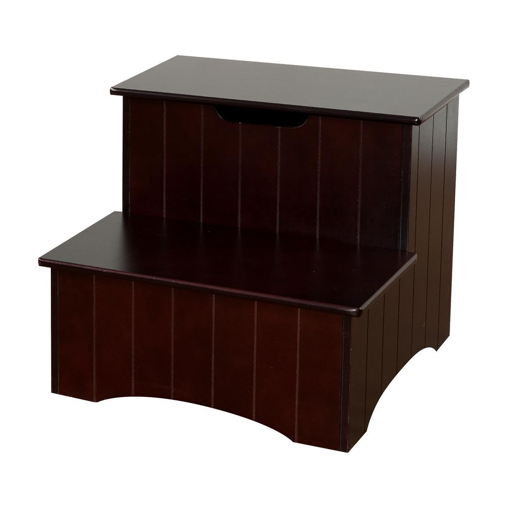 Kings Brand Furniture 2 Step Cherry Wood Step Stool With Storage