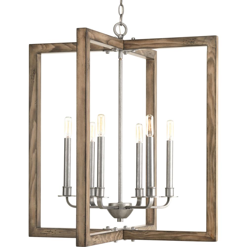 Progress Lighting Turnbury Collection 6 Light Gray Galvanized Chandelier Progress Lighting Turnbury Collection 6 Light Gray Galvanized Chandelier