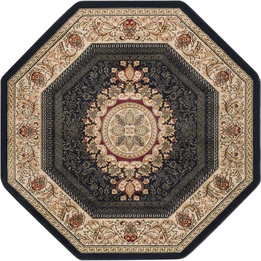 Tayse Rugs Sensation Black 5 ft. Traditional Octagon Area Rug4673