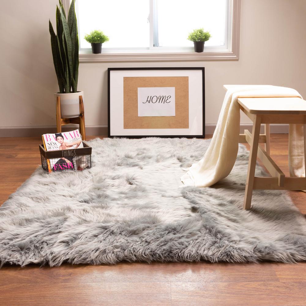 Super Area Rugs Serene Silky Faux Fur Fluffy Shag Rug Gray 8' x 10'-SAR