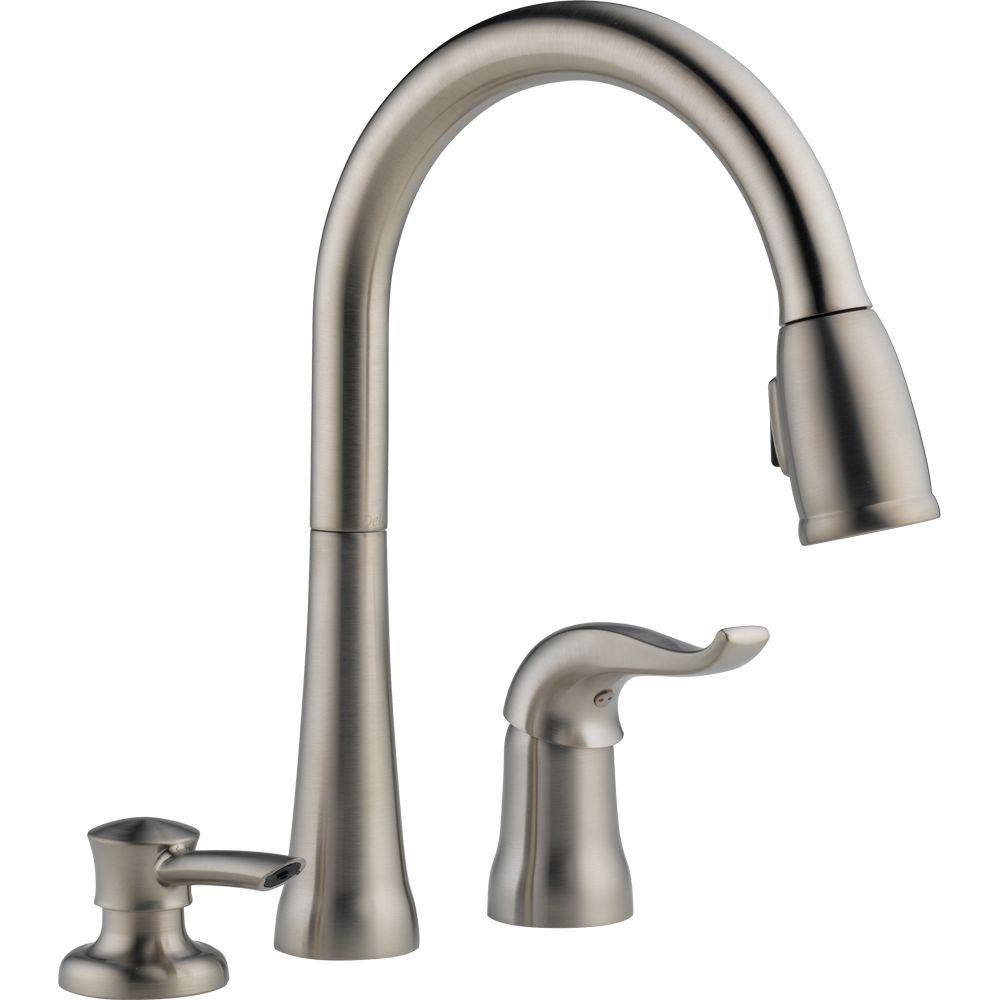 Delta Single Handle Pull-Down Kitchen Faucet With Soap Or Lotion Dispenser-1H SS