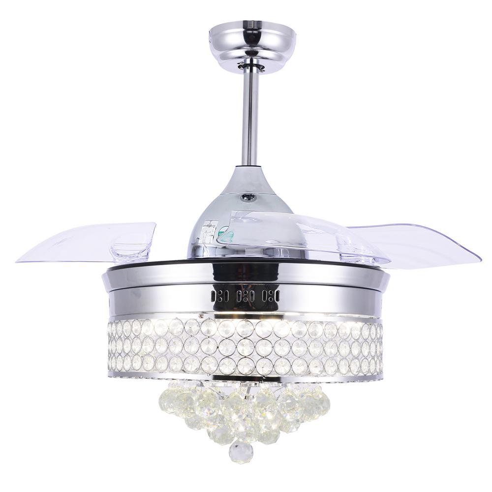 42 in. LED Chrome Retractable Ceiling Fan with Light Kit and Remote ...