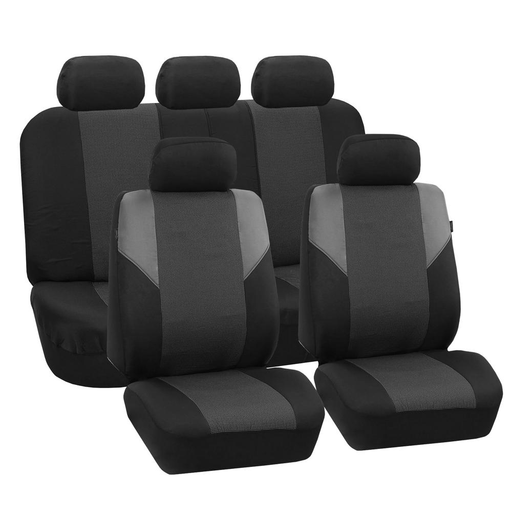CAR PASS Full Set Sandwich Leather Black Gray Color Car Seat Covers with Airbags