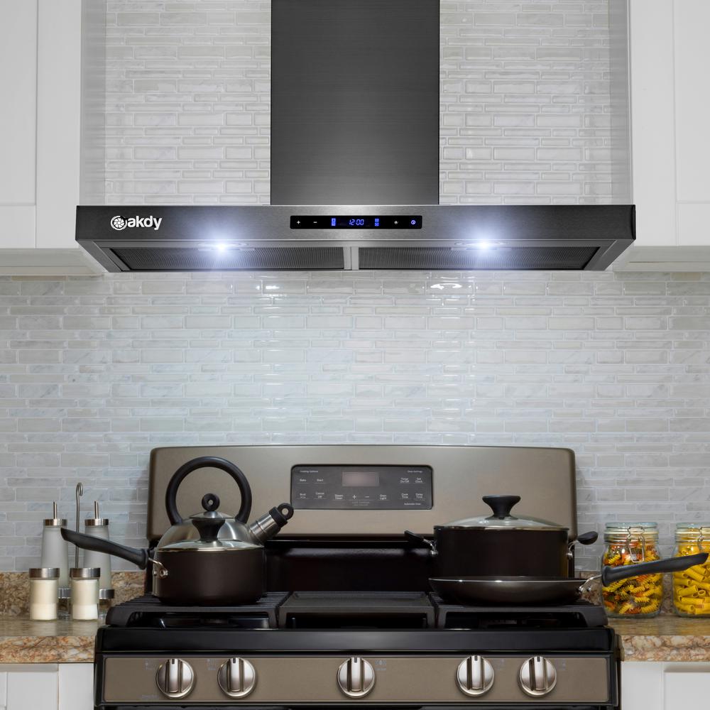 AKDY 30 in. Wall Mount Black Stainless Steel Kitchen Range Hood with ...