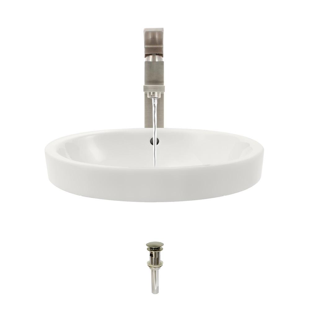 Bisque Biscuit Bathroom Sinks Bath The Home Depot Porcelain Vessel Sink In Bisque With 721 Faucet And Pop Up Drain Brushed Nickel