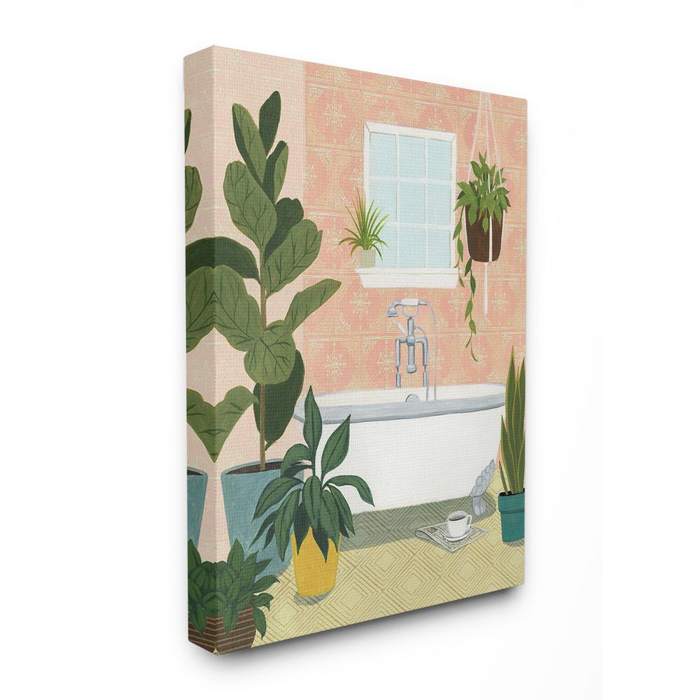The Stupell Home Decor Collection 24 In X 30 In Peach Walls Bathroom Oasis Scene With Fiddle Leaf Plants By Grace Popp Canvas Wall Art Wrp 1231 Cn 24x30 The Home Depot