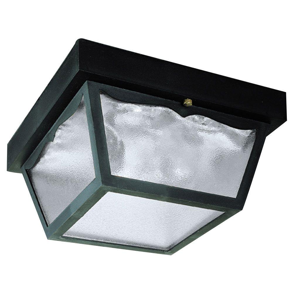 Westinghouse 2 Light Black On Hi Impact Polypropylene Flush Mount Exterior Fixture With Clear Textured Glass Panels