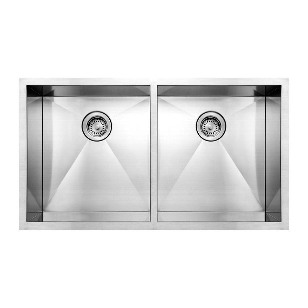 Whitehaus Collection Noah S Collection Undermount Brushed Stainless Steel 37 In 0 Hole Double Bowl Kitchen Sink