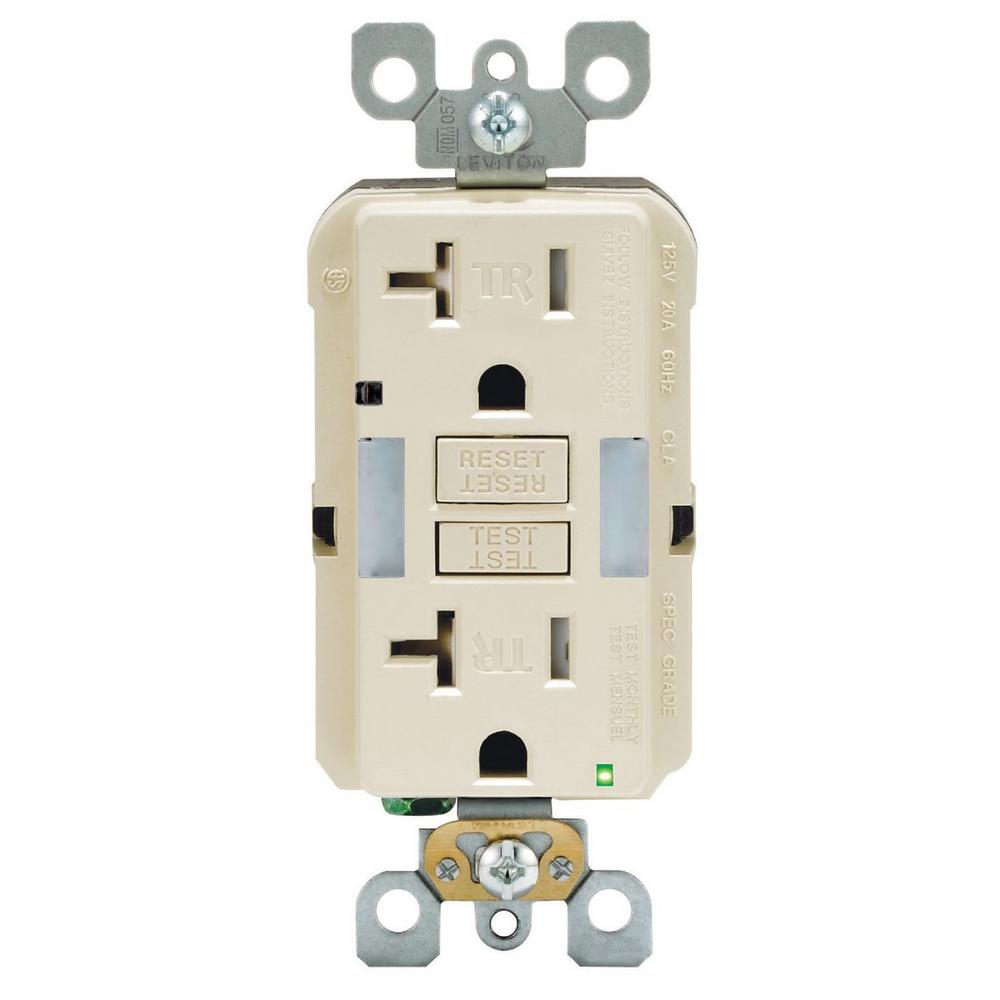 Leviton 20 Amp Self Test SmartlockPro Combo Duplex Guide Light And   Light Almond Leviton Electrical Outlets Receptacles Gfnl2 T 64 1000 