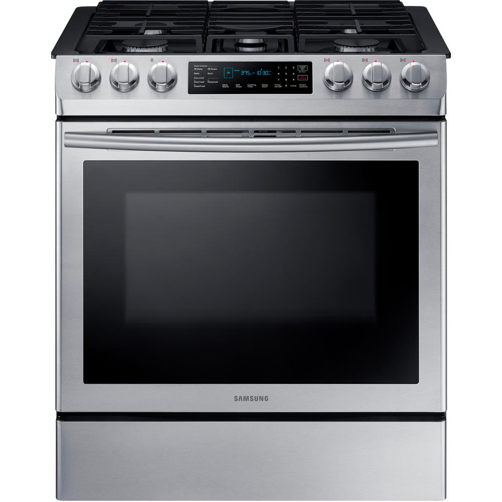 Samsung 30 in. 5.8 cu. ft. Single Oven Gas Slide-In Range with Self-Cleaning and Fan Convection Oven in Stainless Steel
