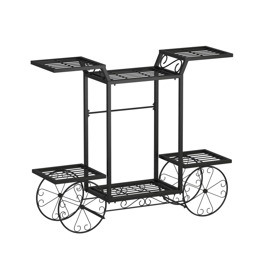 Flower Pot Display Rack Black Metal 6-Tier Garden Cart Planter Stand