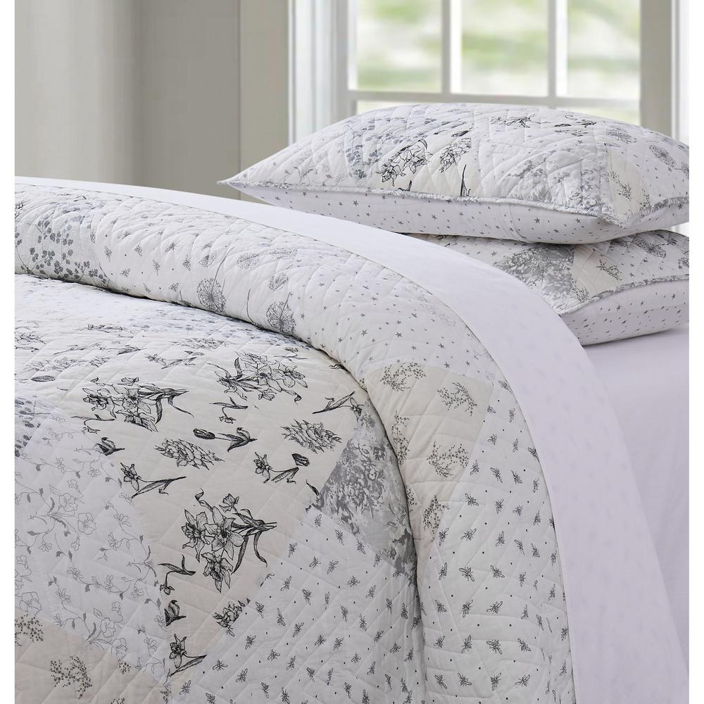 Cottage Classics Kamala Floral Cotton Pieced 3 Piece Grey Cream Full Queen Quilt Set Qs2989fq 2300 The Home Depot