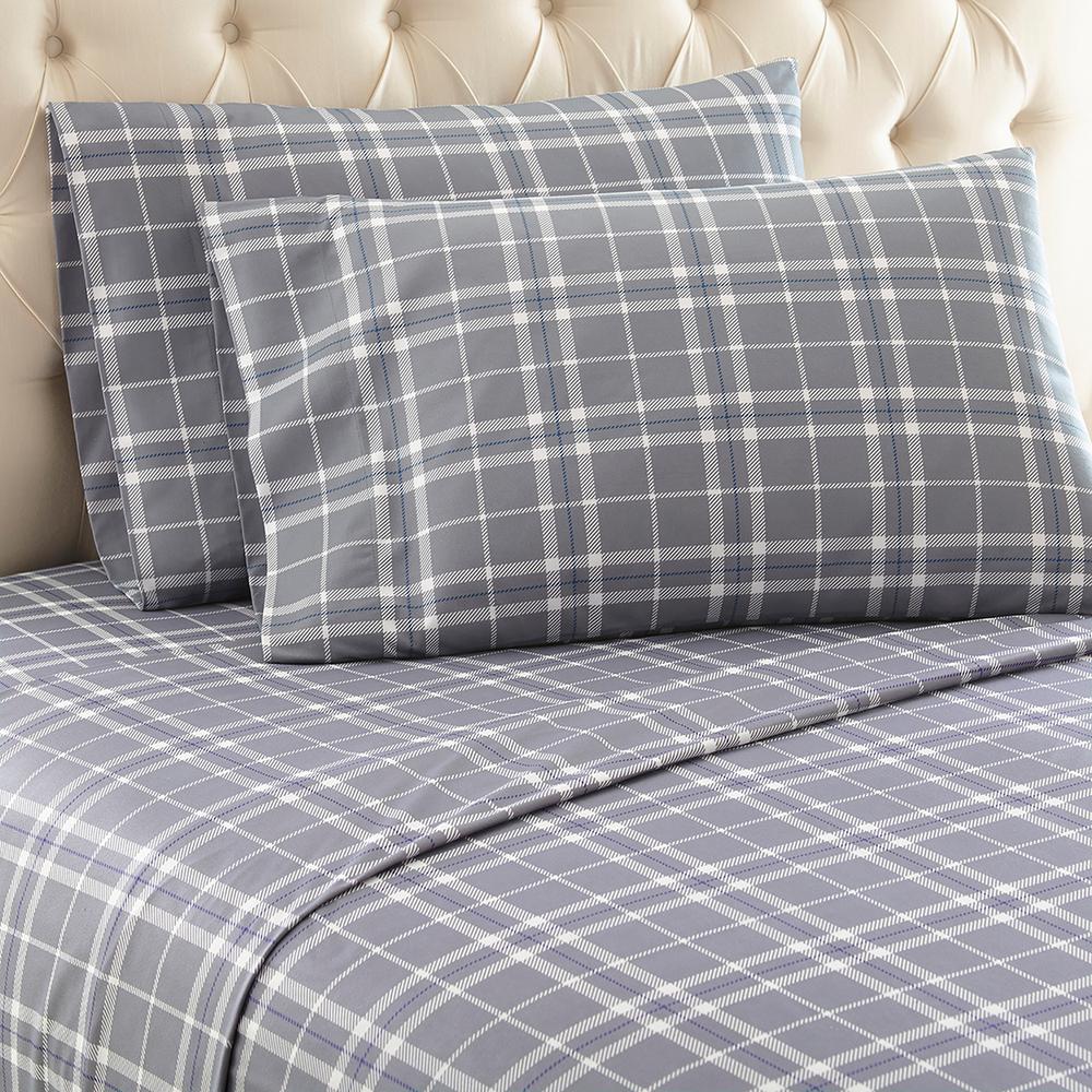 micro flannel 3 piece carlton plaid gray twin polyester sheet set microfiber flannel sheet set