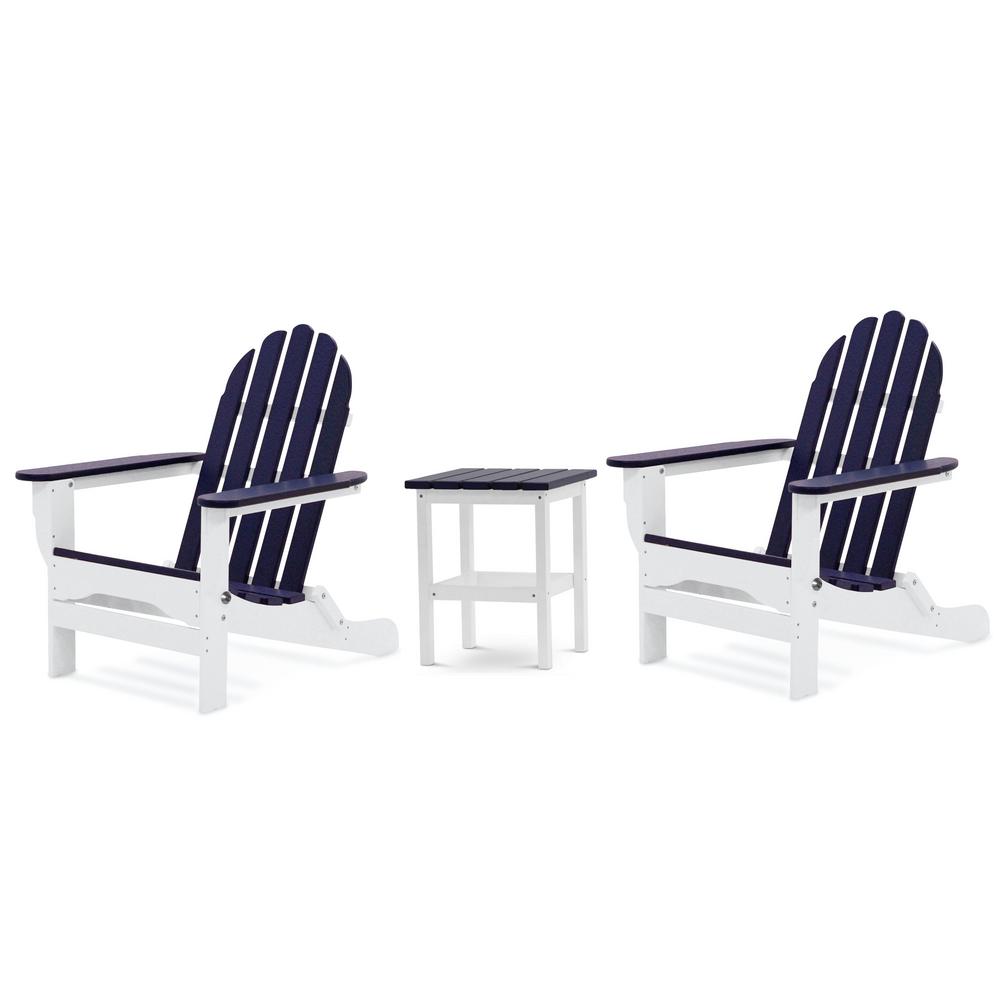 Durogreen Icon White And Navy Recycled Plastic Folding Adirondack Chair With Side Table 2 Pack Tac8020setwhny The Home Depot