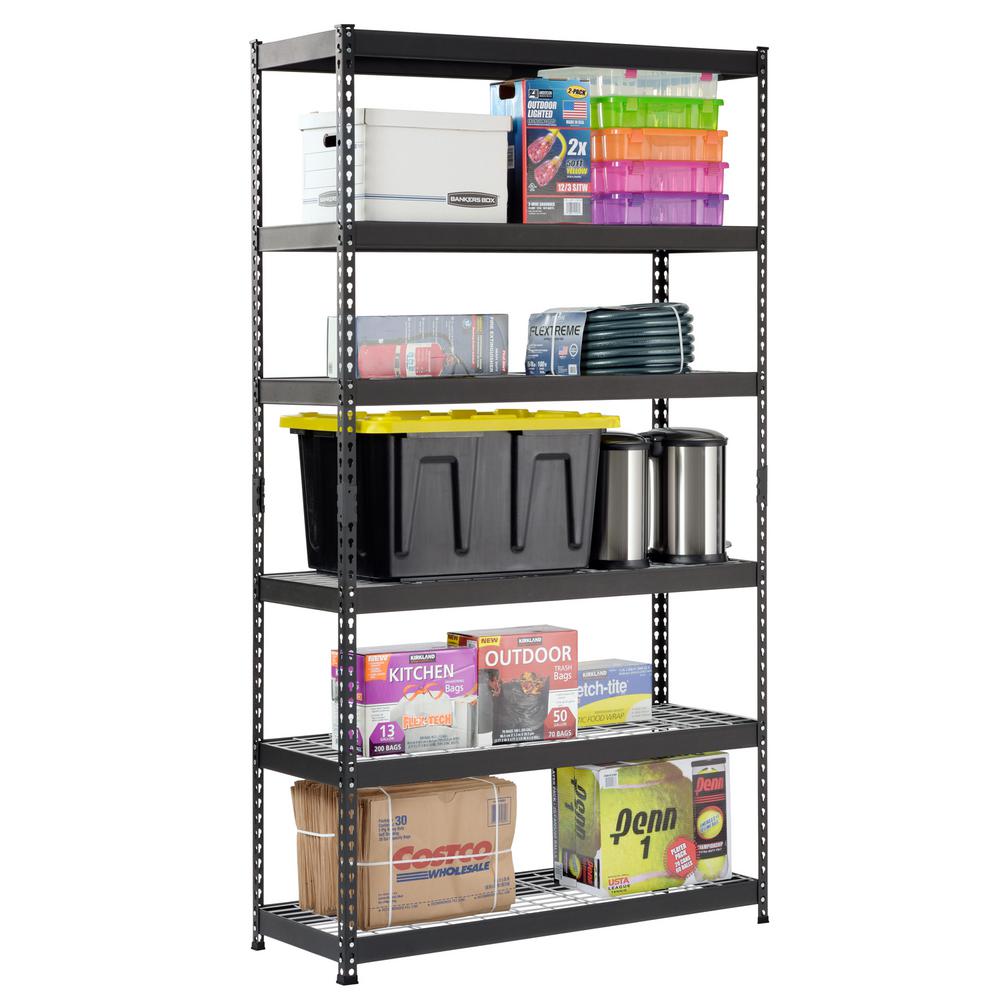 Husky 86 in. H x 48 in. W x 18 in. D Black Steel 6-Shelves Shelving ...