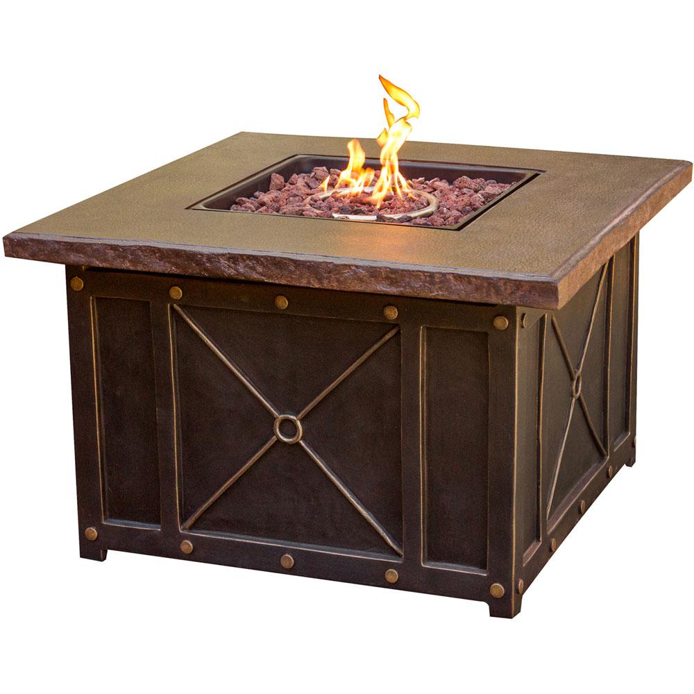 Hanover 40 In X 23 62 In Square Gas Fire Pit With Durastone Top