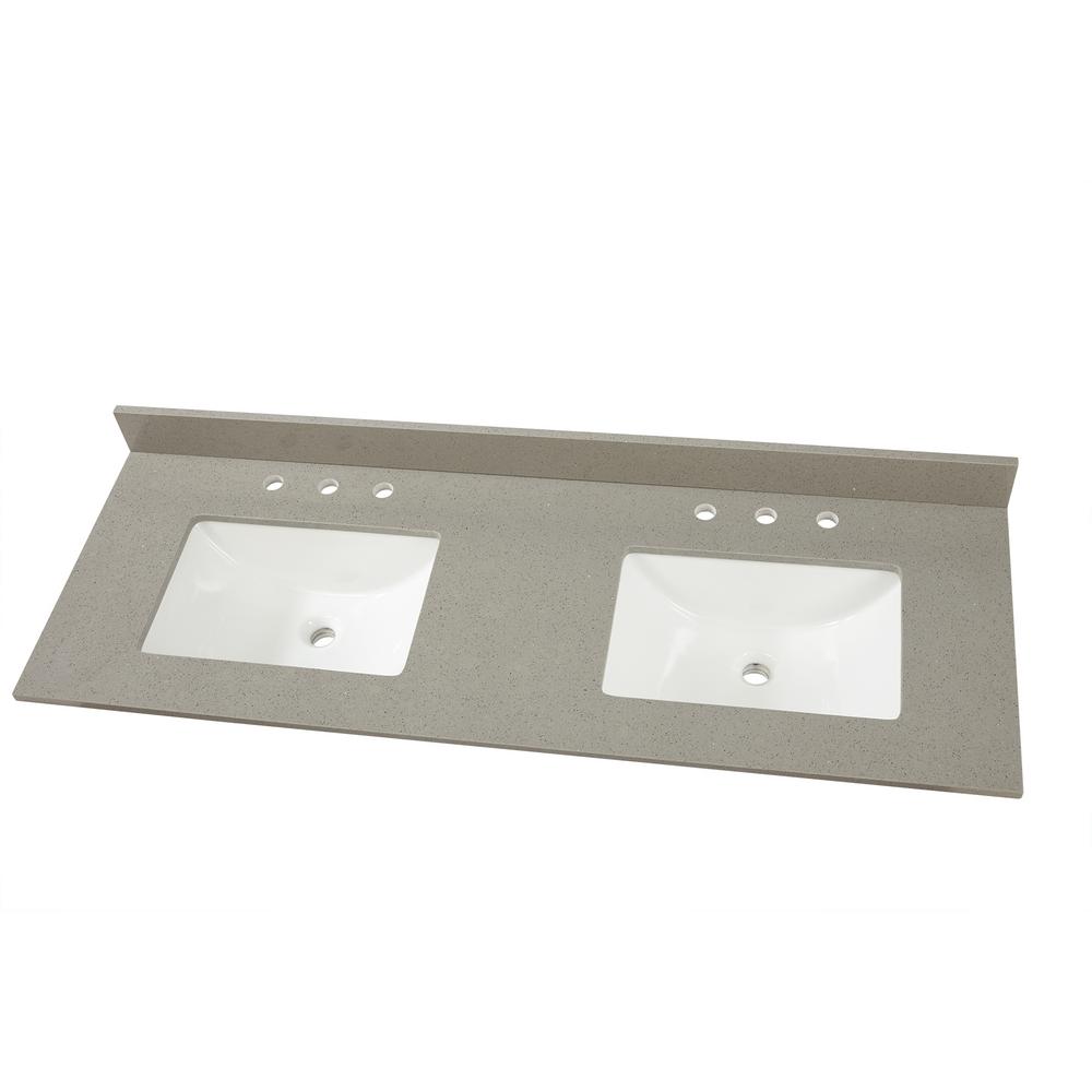 Home Decorators Collection 73 In W X 22 In D Engineered Quartz Double Trough Sink Vanity Top In Sterling Grey