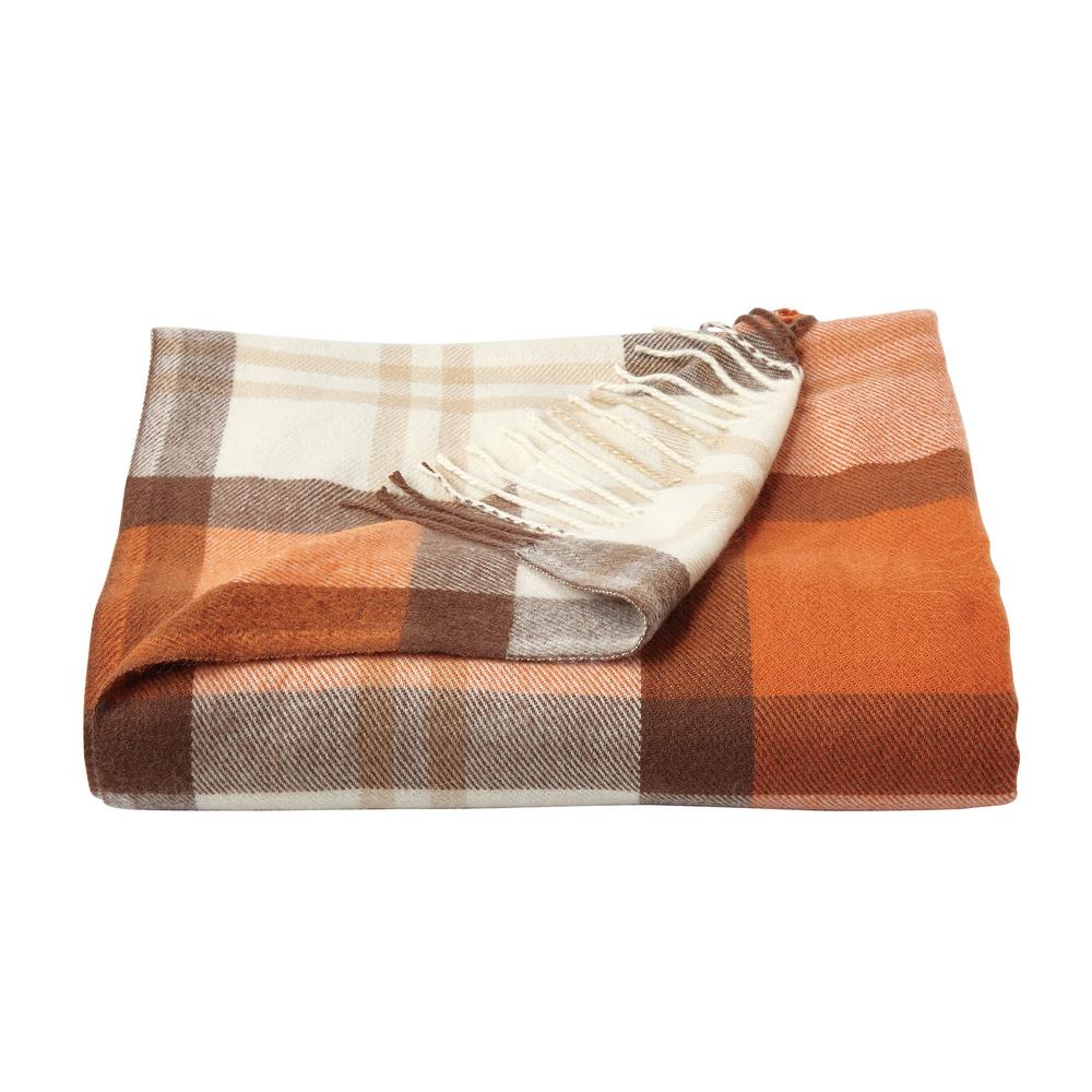 Oversized Faux Cashmere Spice Plaid Acrylic Trailway Throw Blanket66HD