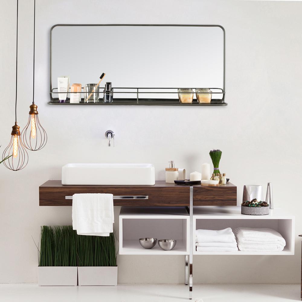 Madeleine Home Manom Grey Contemporary Shelf Wall Mirror Shelf Wall Mirror