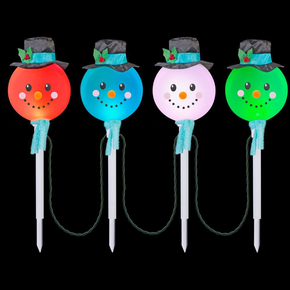 LightShow 25.20 in. Color Changing Snowman Pathway Stakes (Set of 4