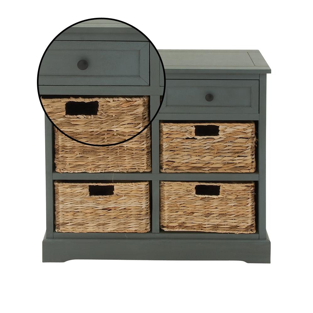 Litton Lane 28 In Blue Gray Wooden Cabinet With Four Wicker