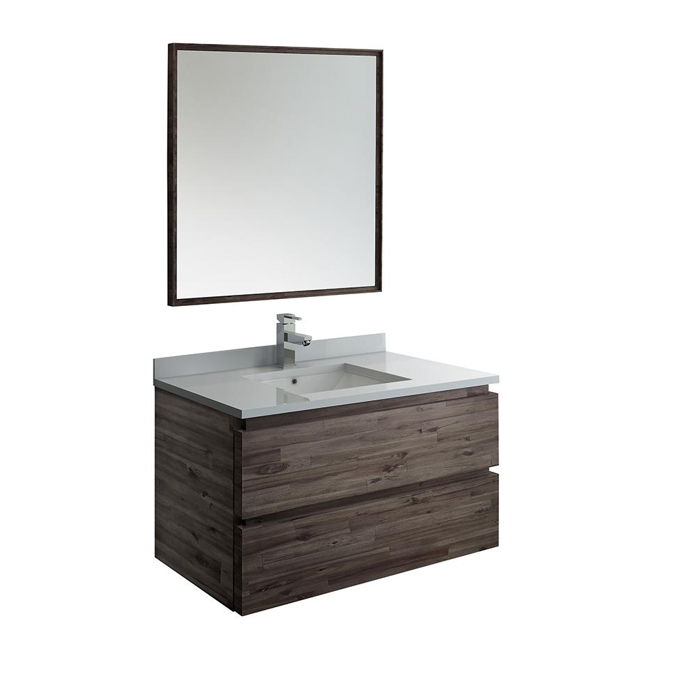 Fresca Formosa 36 In Modern Wall Hung Vanity Warm Gray With Quartz Stone Top White Basin And Mirror