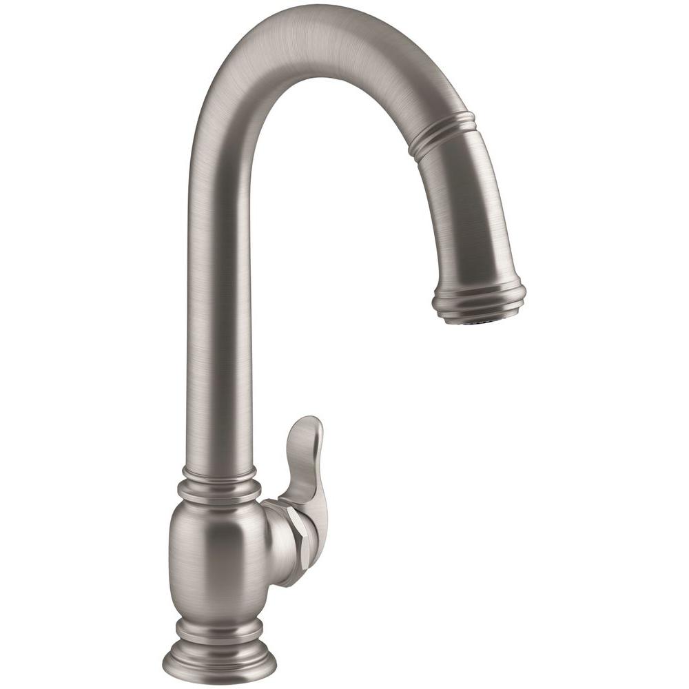 KOHLER Mistos Single Handle Pull Out Sprayer Kitchen Faucet In