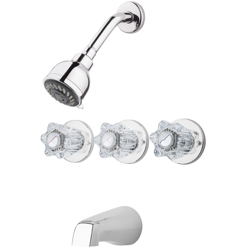 Pfister 3 Handle 1 Spray Tub And Shower Faucet With Acrylic Knob