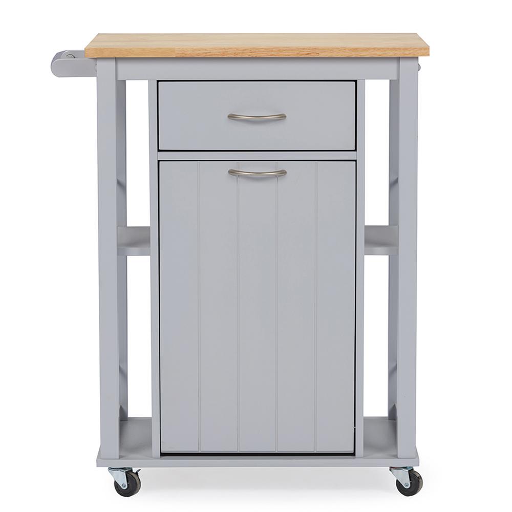 Baxton Studio Yonkers Gray Kitchen Cart with Wood Top