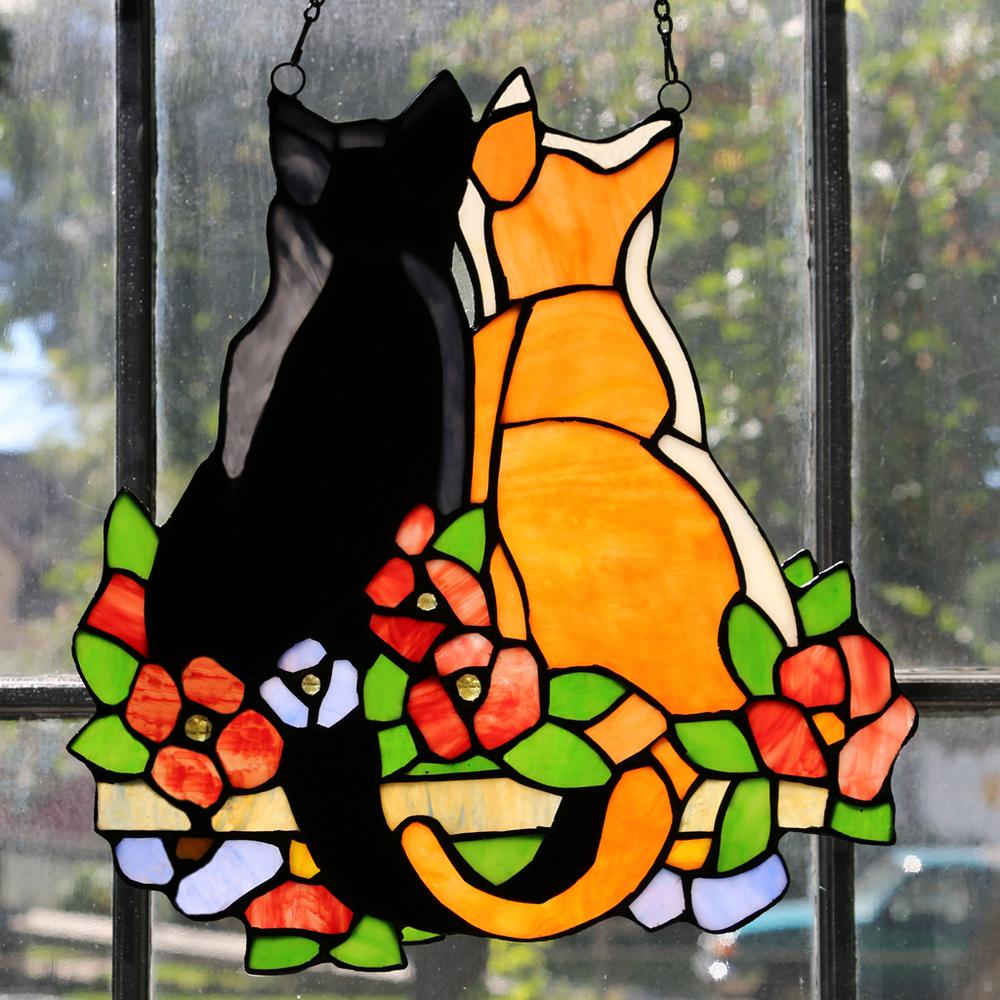 River Of Goods Multi Stained Gl Cats In The Garden Window Panel River Of Goods Multi Stained Gl Cats In The Garden Window Panel 14924 Home Depot