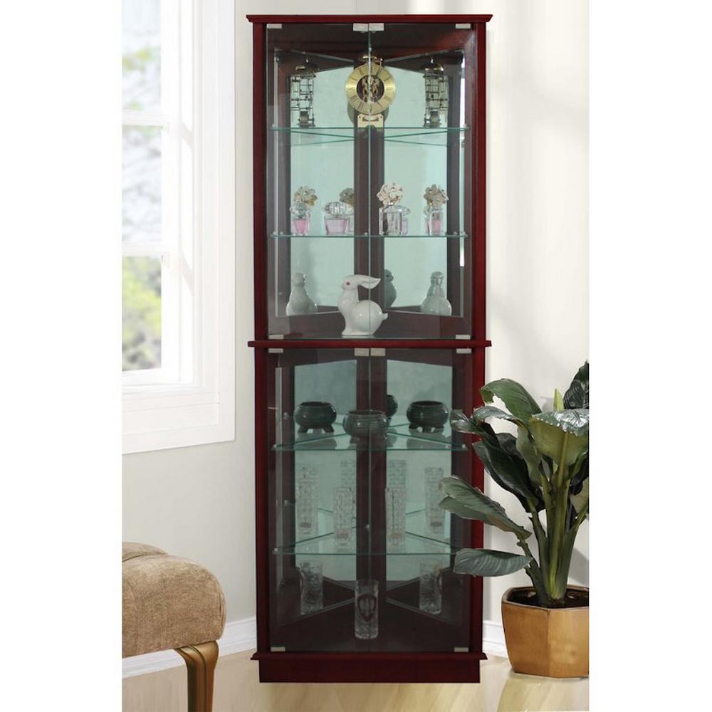 Floor Standing Cherry 3 Sided Lighted Corner Curio Cabinet Fscc002