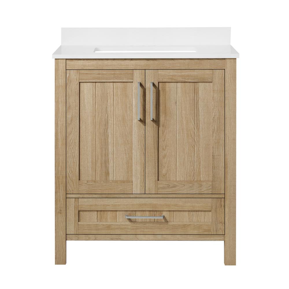OVE Decors Kansas 30 in.W Bath Vanity in White Oak with Engineered Stone Vanity Top in White