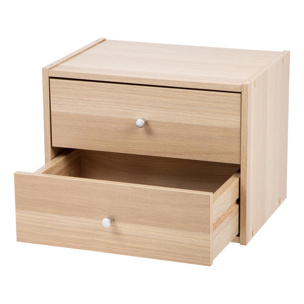 Iris Tachi Light Brown Modular Wood Stacking Storage Box With