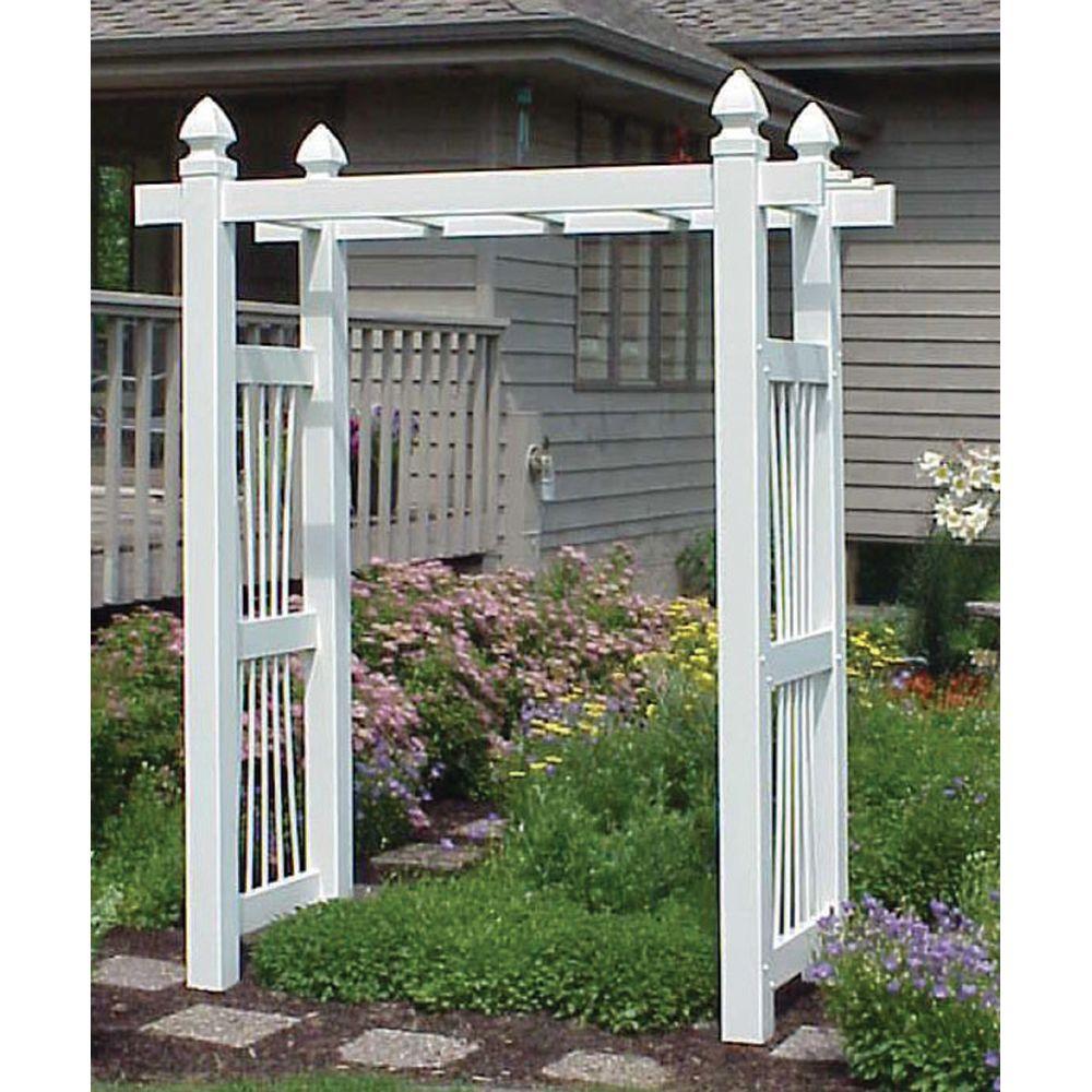 DuraTrel 91 in. x 84 in. x 30 in. White Vinyl PVC Courtyard Arbor11111 The Home Depot
