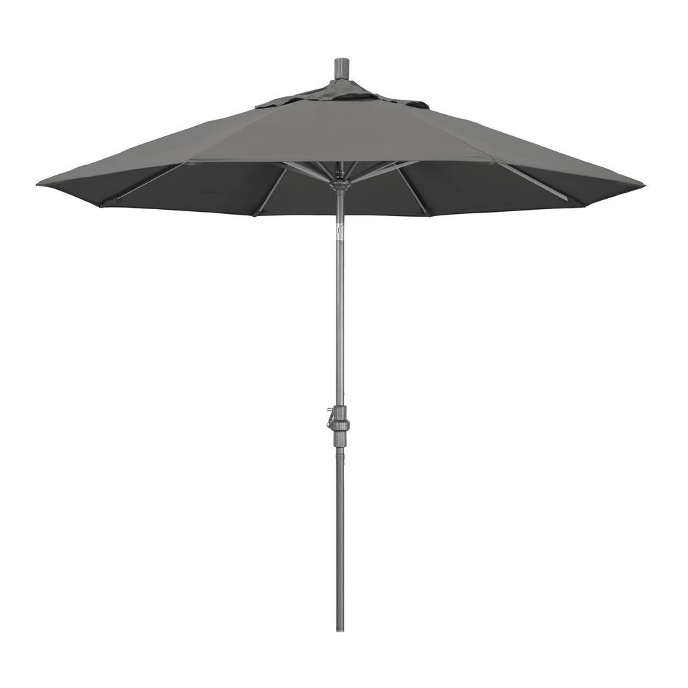 California Umbrella 9 Ft Hammertone Grey Aluminum Market Patio Umbrella With Collar Tilt Crank Lift In Charcoal Sunbrella Gscu908010 54048 The Home Depot