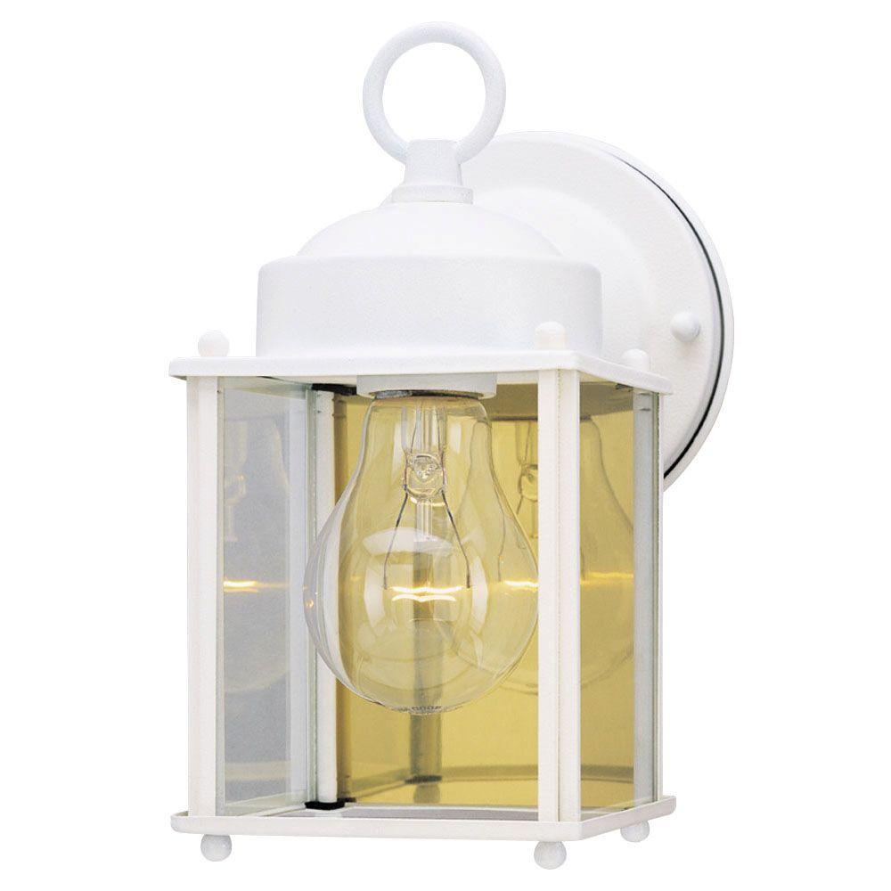 Westinghouse 1 Light White Steel Exterior Wall Lantern Sconce With Clear Glass Panels