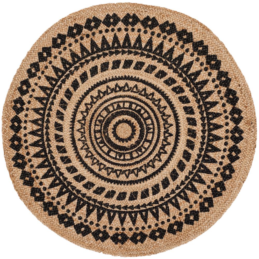 Safavieh Natural Fiber Black Beige 3 Ft X Round Indoor Area Rug
