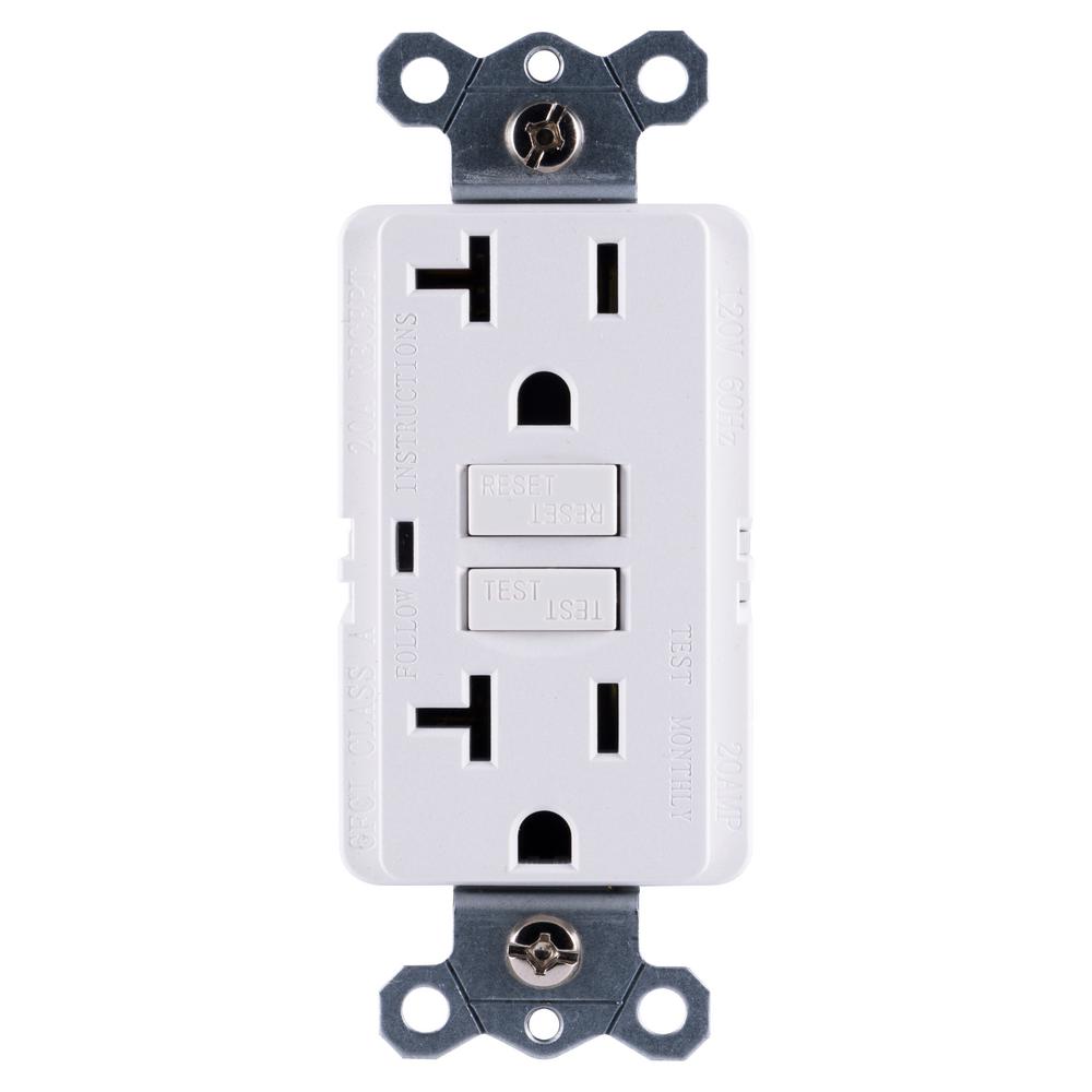 GE 20 Amp Ground Fault Receptacle with No Wall Plate, White-32077 - The
