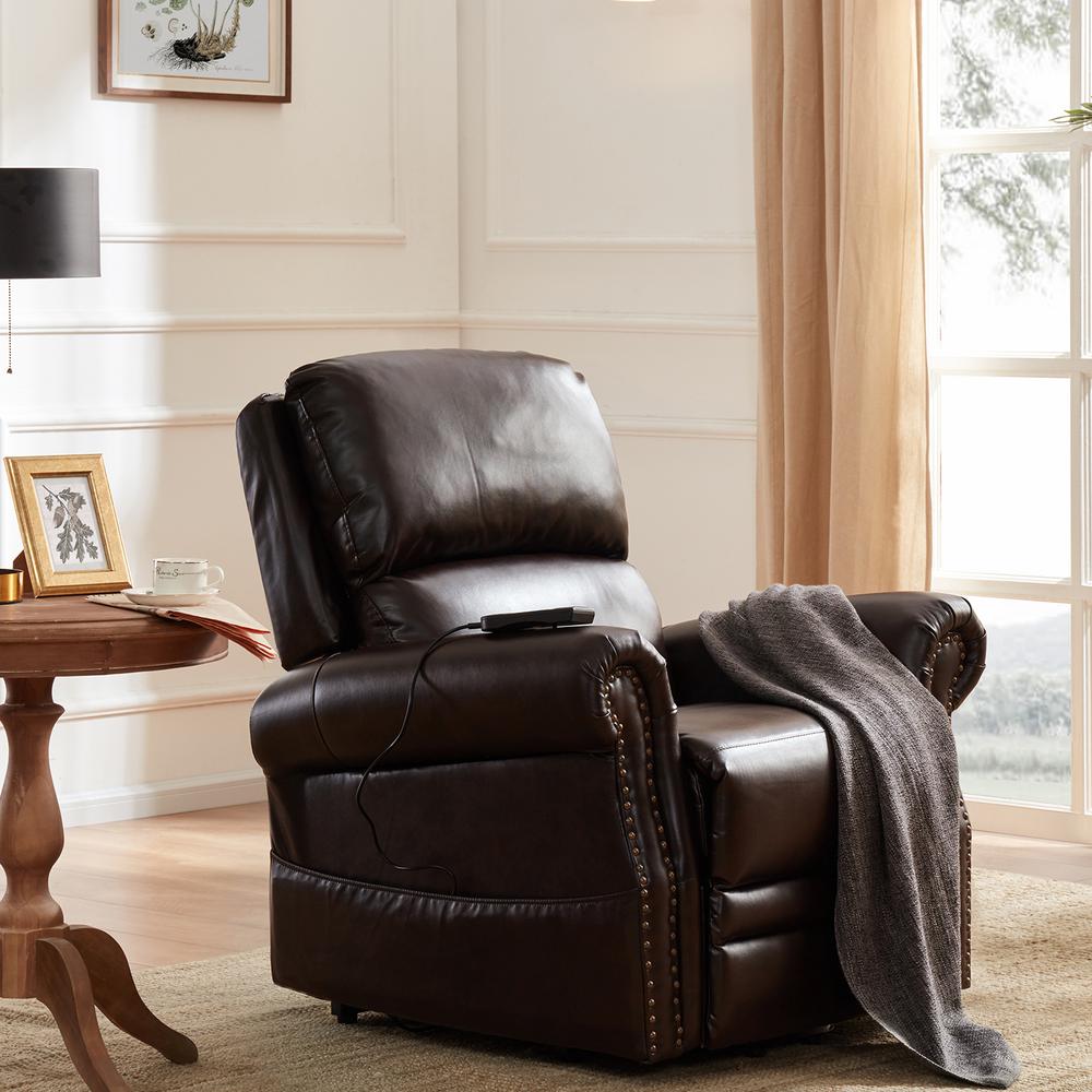 Merax Dark Brown Heavy Duty Pu Leather Power Lift Recliner Chair Pp191618aad 1 The Home Depot