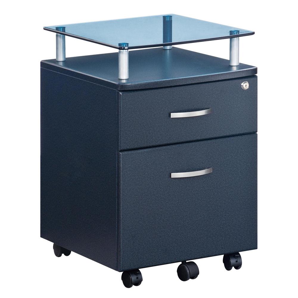 Techni Mobili Graphite Rolling File Cabinet With Glass Top Rta S06