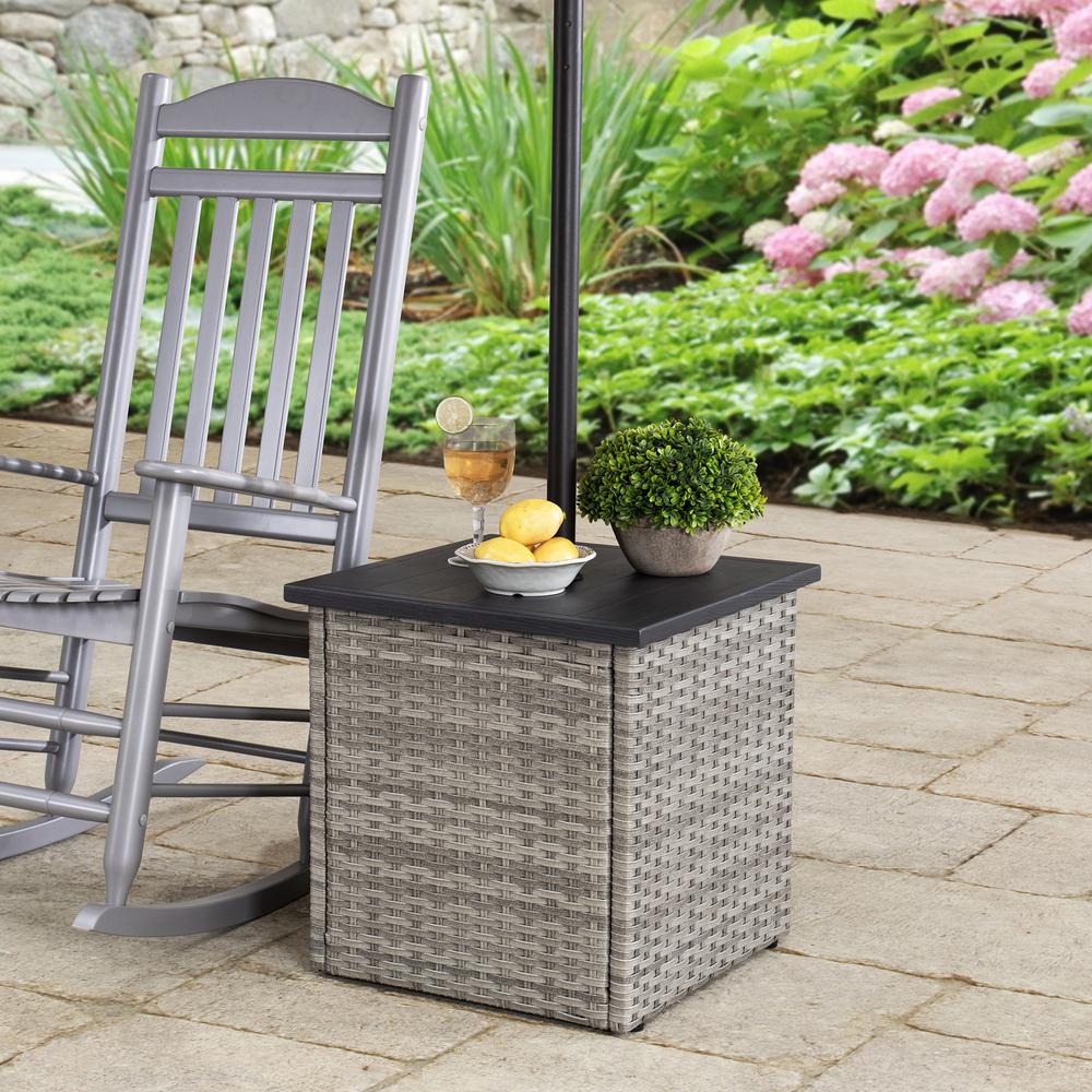 Sunjoy Rosalie Gray Square Steel Side Table With Umbrella Stand 169728 The Home Depot