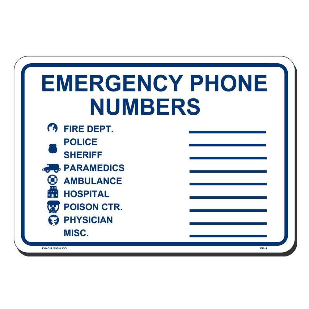 lynch sign 10 in x 7 in emergency phone numbers sign printed on more