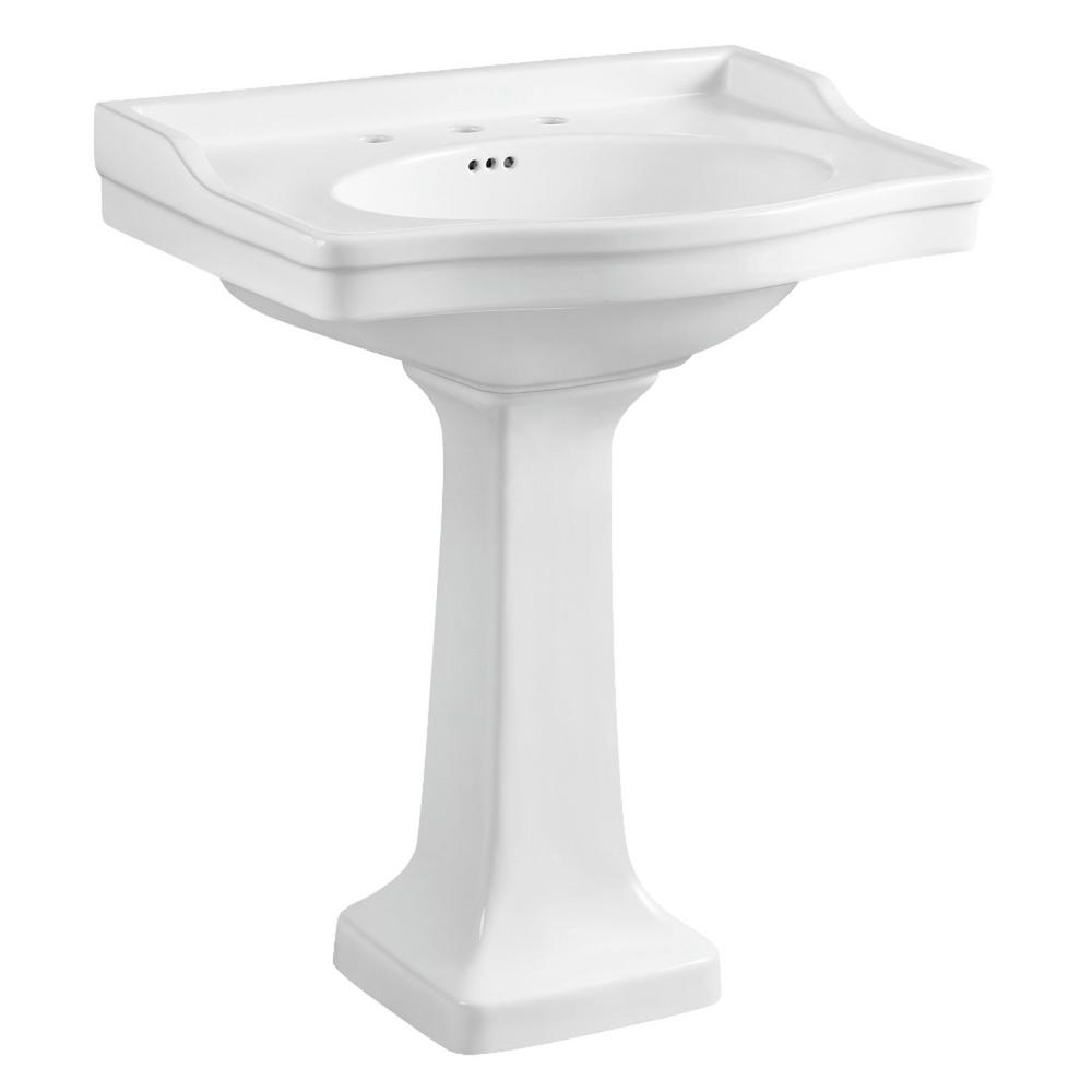 Kingston Brass Washbasin Pedestal Combo Bathroom Vessel Sink With 8 In Widespread In White